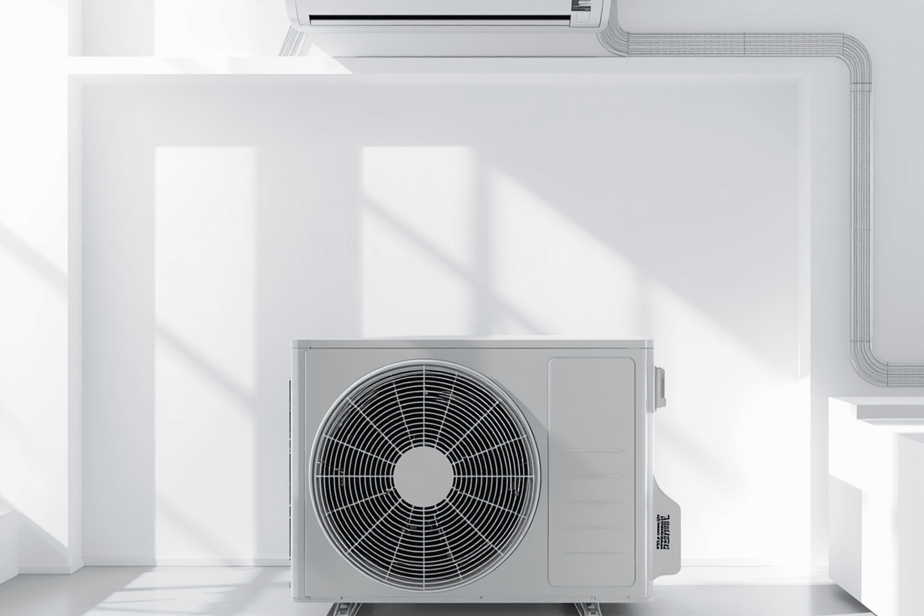 Outdoor air conditioning unit below a wall-mounted indoor unit